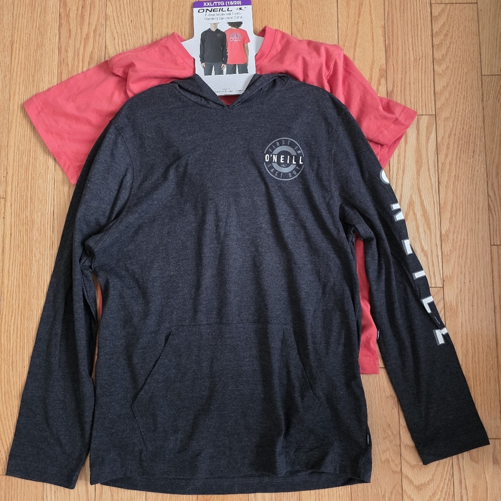 O'Neill Pullover Hoodie & T-shirt Bundle, XXL (18/20), Gray & Red